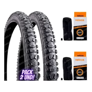 Pack 2 Neumaticos Y Camaras Aro 24 X 2.125 Rocky Mtb Color Negro